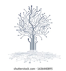 Circuit tree silhouette. Technology background design. Computer engineering hardware system. Vector