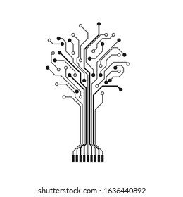 Circuit tree silhouette. Technology design element. Computer engineering hardware system. Vector