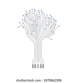 Circuit Tree Silhouette. Technology design element. Vector stock illustration