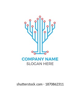 Circuit Tree Silhouette. Technology design element. Vector stock illustration