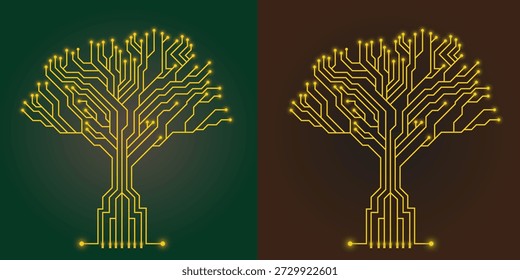 Árbol de circuito que simboliza la tecnología y la fusión de la naturaleza