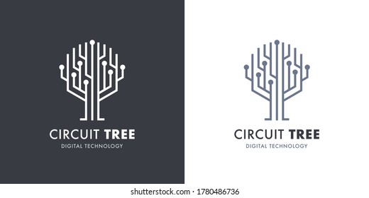 Circuit tree tech logo template design. Innovative digital technology concept business icon. Vector illustration.