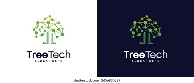 Circuit tree tech logo template. Innovative digital technology concept business icon