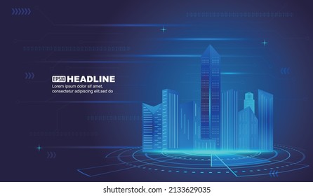 Circuit turntable on architecture future city concept Internet technology vector background