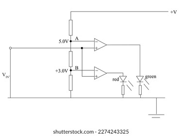 The circuit is used to monitor the input voltage VIN. At point A, a potential of 0.5 V is maintained. At point B, a potential of 3.0 V is maintained