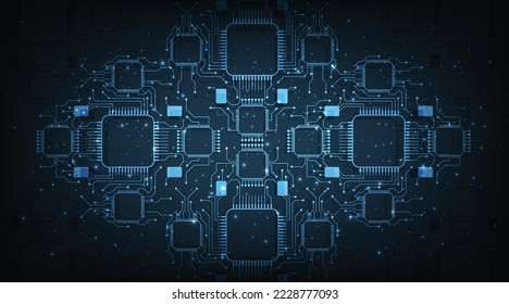 Circuit vector illustration design template.Vector abstract technology Circuit board on dark blue background.High tech circuit board connection system concept.