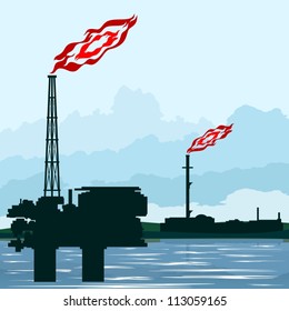 Circuit works the oil industry. Illustration on the extraction and processing of natural resources.