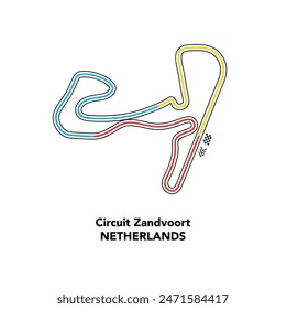 Circuit Zandvoort for autosport and motorsport. Isolated editable colored vector illustration on white background