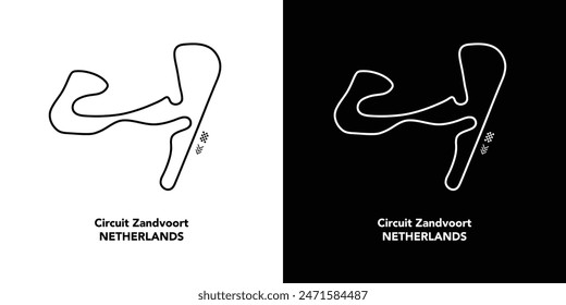 Circuit Zandvoort for autosport and motorsport. Isolated editable vector illustration on white and black background