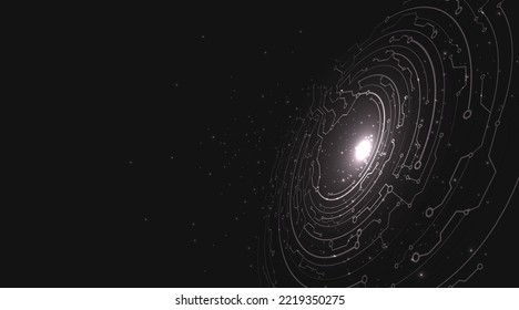 Circuitry dark background with connecting lines and dots. Black hi-tech vector background concept.