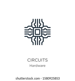 Circuits icon. Thin linear circuits outline icon isolated on white background from hardware collection. Line vector sign, symbol for web and mobile