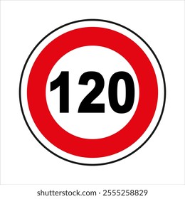 Circular 120 kmh speed limit traffic sign indicating maximum speed allowed on road.