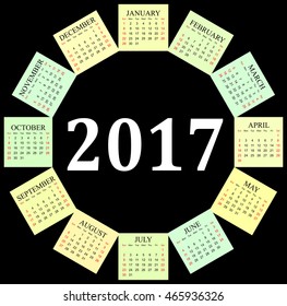 Circular 2017 vector calendar in black background