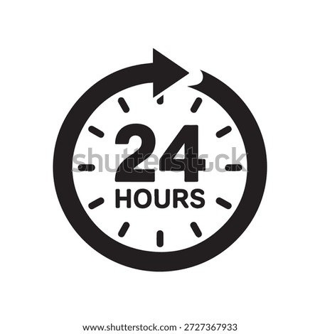 Circular 24 hour service icon with arrow and clock face indicating continuous availability representing round the clock support and uninterrupted operations modern graphic symbol