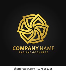 circular 3D Gold Lotus Flower.  Luxury Logo Design, Vector Illustration Template Icon