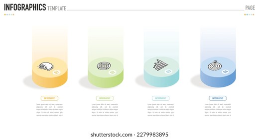 Circular 3D isometric infographic template or element as a vector with 4 step, process, option, colorful column icons funnel light target for sale slide, minimal simple modern style, origami, banner