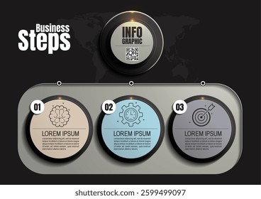 Circular 3step infographic template, for business presentations, timelines and workflow, clean vector illustration, not AI-generated, designed for professional reporting and organizational visuals