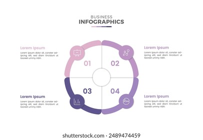 Circular 4 step business infographic template elements minimal flat design