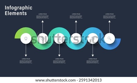 Circular 6 steps infographic design with thin icons