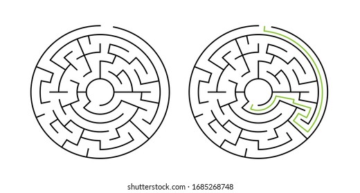 A circular 6-corridor-wide maze with solution