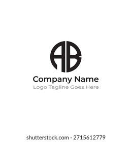 Rundförmiges AB-Monogramm Logo mit minimalem Schwarz-Stil