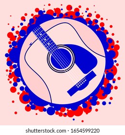 A circular abstract background with an scoustic guitar at the centre