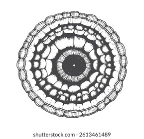 Circular Abstract Cell Structure Line Art Vector – Hand-Drawn Science-Inspired Mandala