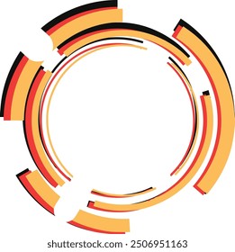 Circular abstract design featuring black, red, and orange lines. Ideal for backgrounds, artistic creations, graphic design projects, and modern decorations.