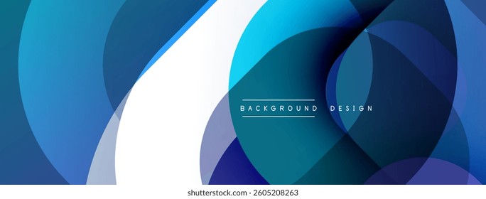Circular abstract design with overlapping translucent circles and round shapes, blending gradients and smooth curves, creating depth, contrast, and a dynamic visual effect