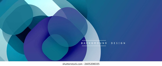 Circular abstract design with overlapping translucent circles and round shapes, blending gradients and smooth curves, creating depth, contrast, and a dynamic visual effect