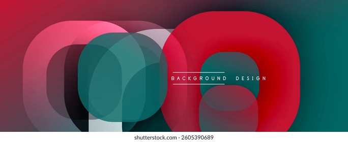 Circular abstract design with overlapping translucent circles and round shapes, blending gradients and smooth curves, creating depth, contrast, and a dynamic visual effect