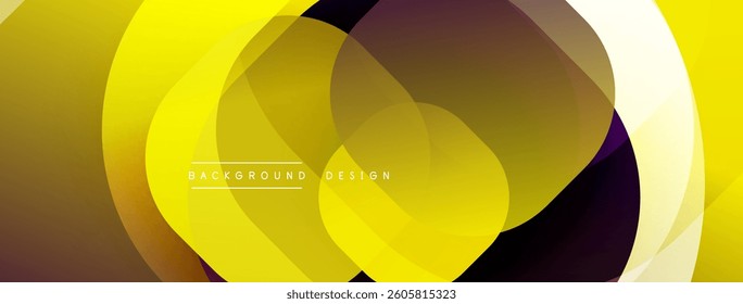 Circular abstract design with overlapping translucent circles and round shapes, blending gradients and smooth curves, creating depth, contrast, and a dynamic visual effect