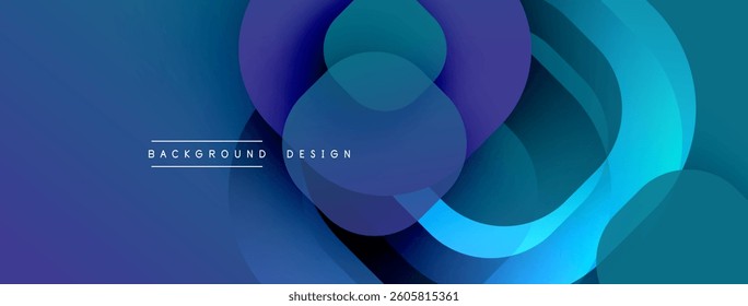 Circular abstract design with overlapping translucent circles and round shapes, blending gradients and smooth curves, creating depth, contrast, and a dynamic visual effect