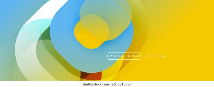 Circular abstract design with overlapping translucent circles and round shapes, blending gradients and smooth curves, creating depth, contrast, and a dynamic visual effect