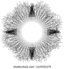 Circular abstract element. Outline, contour radial, radiating shape