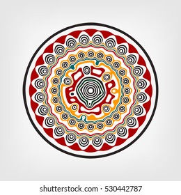 Circular abstract ethnic pattern. Mandala. Colorful round vector ornament with intertwined wavy strips and spots.