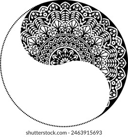 Circular abstract floral pattern. Mandala. Round vector ornament with intertwined branches, flowers, and curls. Arabesque.