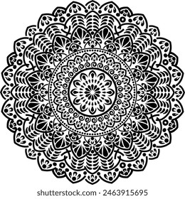 Circular abstract floral pattern. Mandala. Round vector ornament with intertwined branches, flowers, and curls. Arabesque.