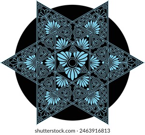 Circular abstract floral pattern. Mandala. Round vector ornament with intertwined branches, flowers, and curls. Arabesque.