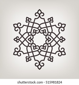 Circular abstract floral pattern. Mandala. Round vector ornament with intertwined branches, flowers  and curls. Arabesque.