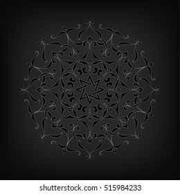 Circular abstract floral pattern. Mandala. Round vector ornament with intertwined branches, flowers  and curls. Arabesque.