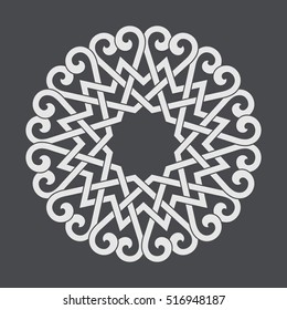 Circular abstract floral pattern. Mandala. Round vector ornament with intertwined branches, flowers  and curls. Arabesque.