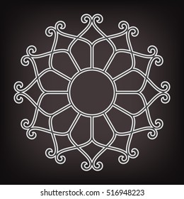 Circular abstract floral pattern. Mandala. Round vector ornament with intertwined branches, flowers  and curls. Arabesque.