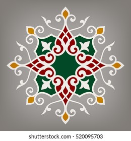 Circular abstract floral pattern. Mandala. Round vector ornament with intertwined branches, flowers  and curls. Arabesque.
