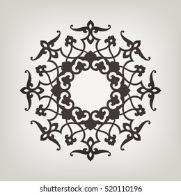 Circular abstract floral pattern. Mandala. Round vector ornament with intertwined branches, flowers  and curls. Arabesque.