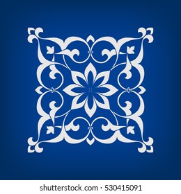 Circular abstract floral pattern. Mandala. Round vector ornament with intertwined branches, flowers  and curls. Arabesque.