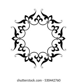 Circular abstract floral pattern. Mandala. Round vector ornament with intertwined branches, flowers  and curls. Arabesque.
