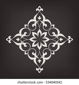Circular abstract floral pattern. Mandala. Round vector ornament with intertwined branches, flowers  and curls. Arabesque. 
