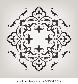 Circular abstract floral pattern. Mandala. Round vector ornament with intertwined branches, flowers  and curls. Arabesque
