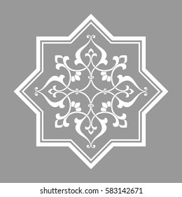 Circular abstract floral pattern. Mandala. Round vector ornament with intertwined branches, flowers  and curls. Arabesque. 
